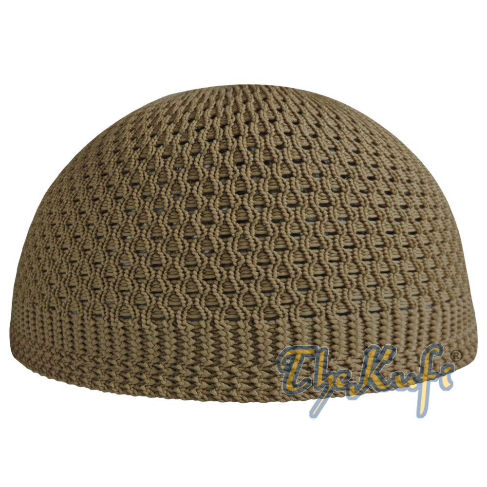 Topi Kufi Stretchy Nylon Tenunan Terbuka Coklat Muda