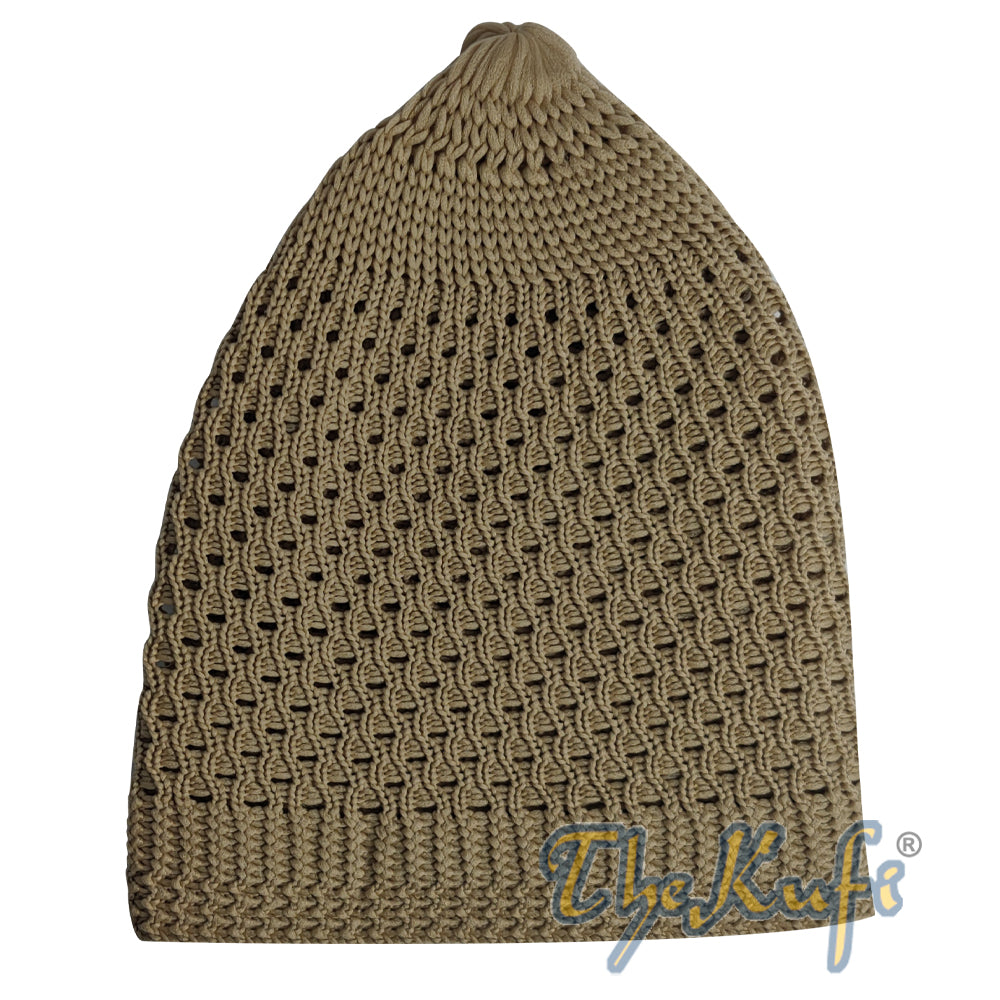 Topi Kufi Stretchy Nylon Tenunan Terbuka Coklat Muda