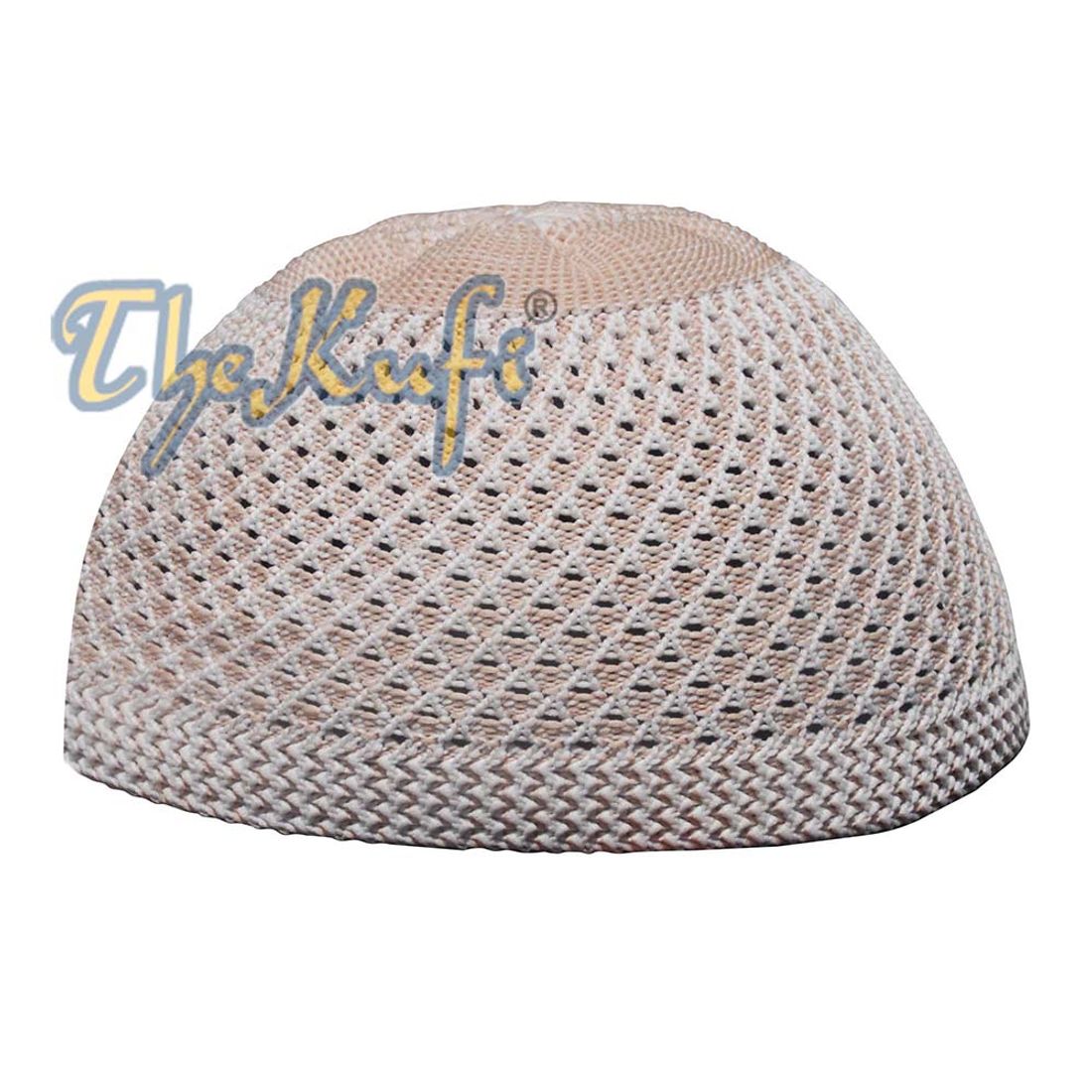 Faded Light Brown Open-Weave Nylon Stretchy Kufi Hat