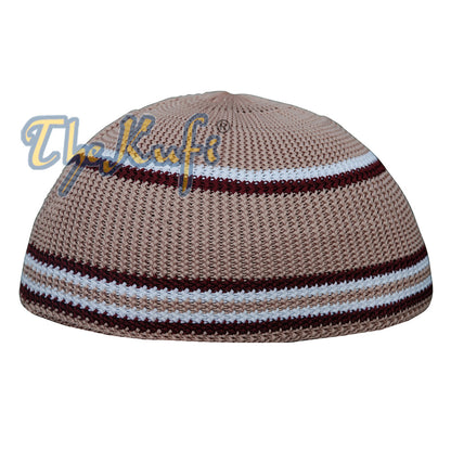 Kufi Nilon Coklat Muda dengan Maroon &amp; White