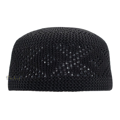 Plain Black Diamond Open Weave Design Stretchable 100% Nylon Interwoven Kufi Cap