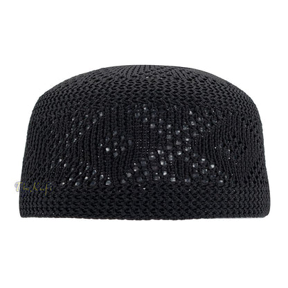 Plain Black Diamond Open Weave Design Stretchable 100% Nylon Interwoven Kufi Cap