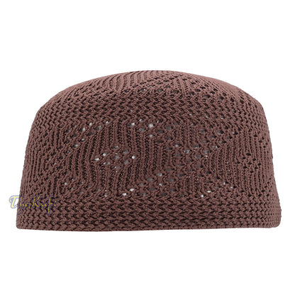 Plain Brown Diamond Open Weave Design Stretchable 100% Nylon Interwoven Kufi Cap