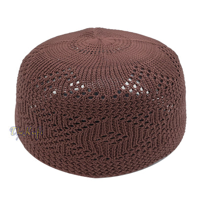 Plain Brown Diamond Open Weave Design Stretchable 100% Nylon Interwoven Kufi Cap