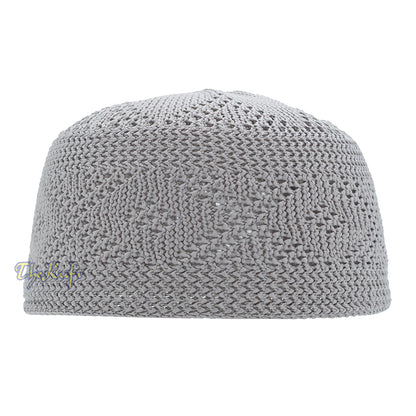 Plain Grey Diamond Open Weave Design Stretchable 100% Nylon Interwoven Kufi Cap