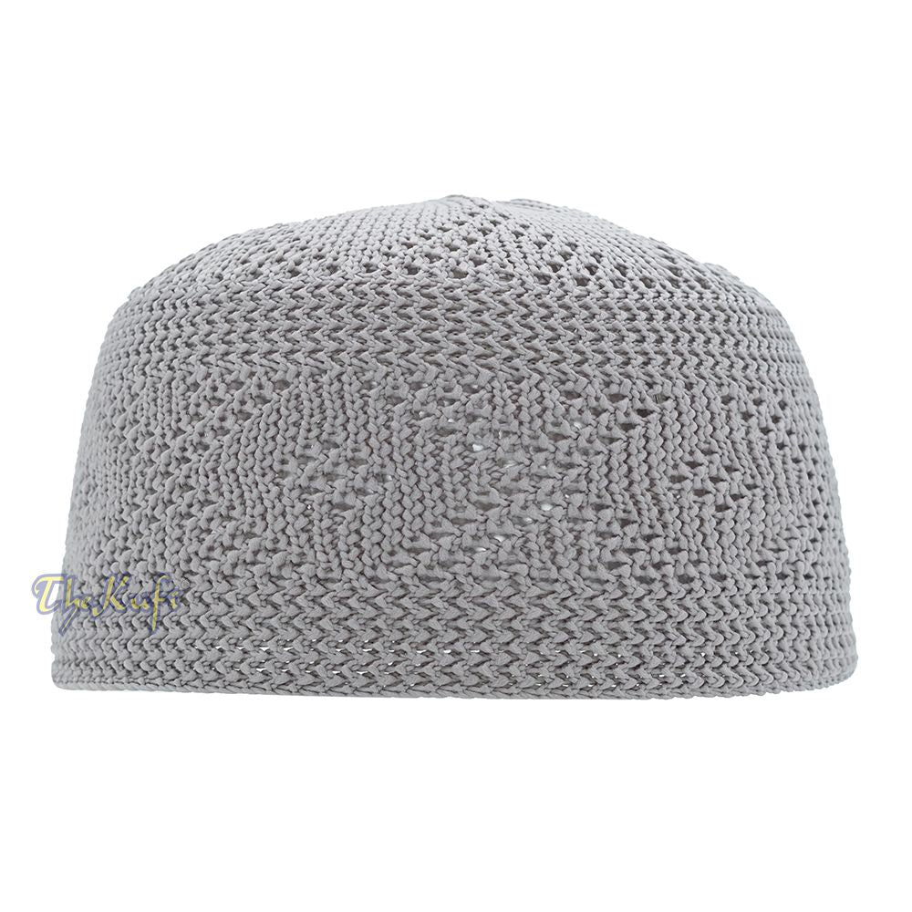 Plain Gray Diamond Open Weave Design Stretchable 100% Nylon Interwoven Kufi Cap