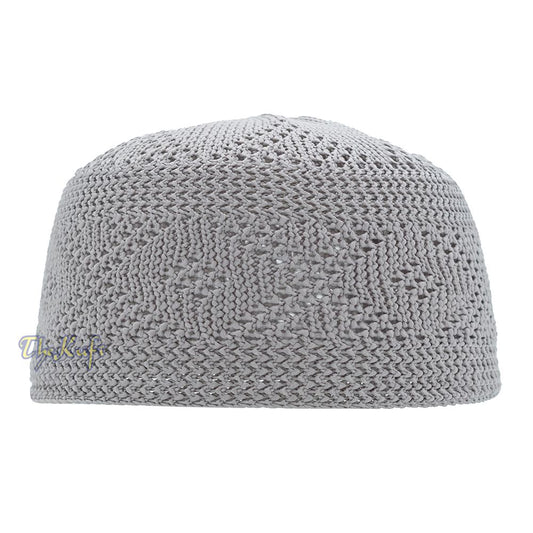 Plain Gray Diamond Open Weave Design Stretchable 100% Nylon Interwoven Kufi Cap
