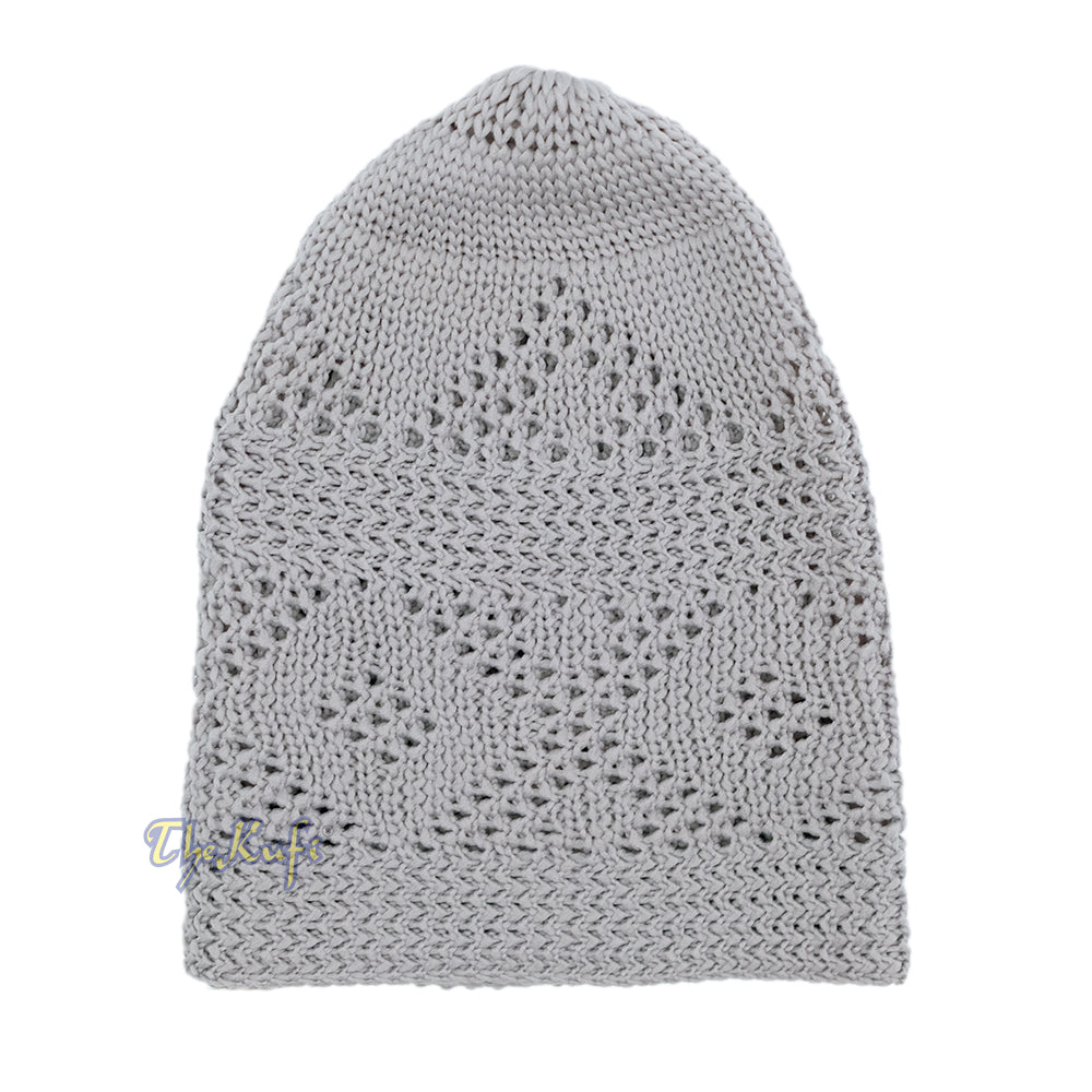 Plain Grey Diamond Open Weave Design Stretchable 100% Nylon Interwoven Kufi Cap