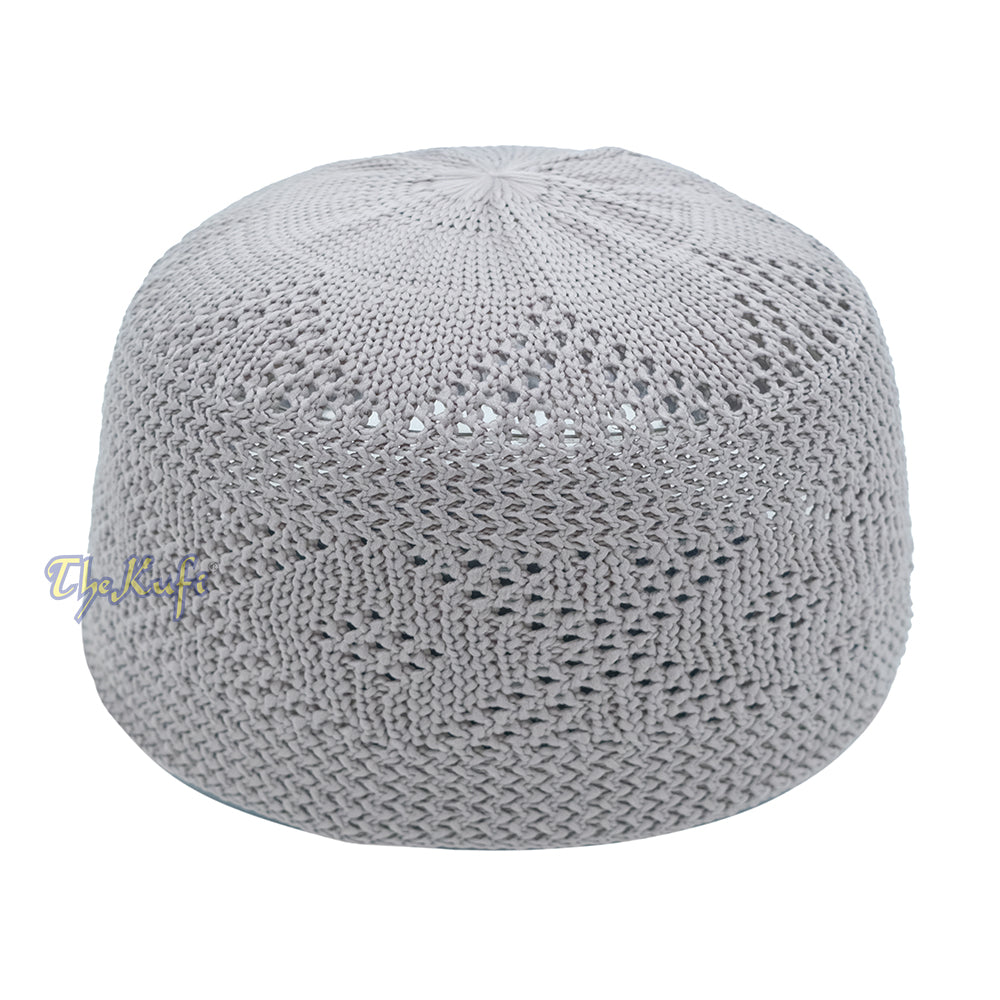 Plain Grey Diamond Open Weave Design Stretchable 100% Nylon Interwoven Kufi Cap