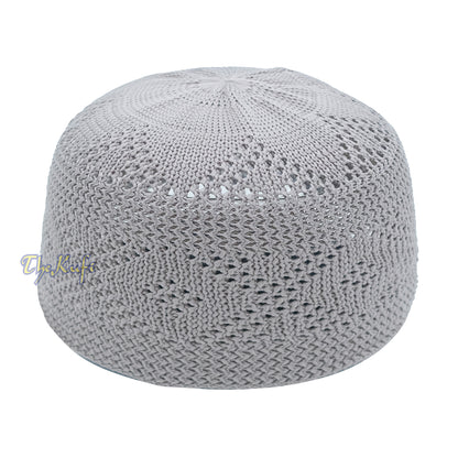 Plain Grey Diamond Open Weave Design Stretchable 100% Nylon Interwoven Kufi Cap