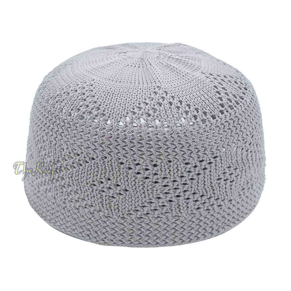 Plain Gray Diamond Open Weave Design Stretchable 100% Nylon Interwoven Kufi Cap