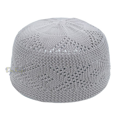 Plain Gray Diamond Open Weave Design Stretchable 100% Nylon Interwoven Kufi Cap