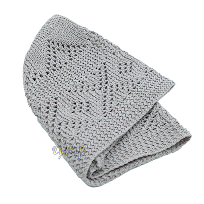 Plain Grey Diamond Open Weave Design Stretchable 100% Nylon Interwoven Kufi Cap