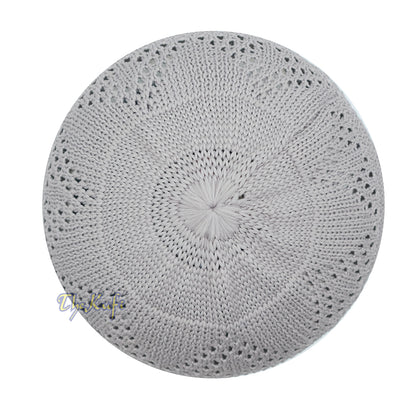 Plain Gray Diamond Open Weave Design Stretchable 100% Nylon Interwoven Kufi Cap