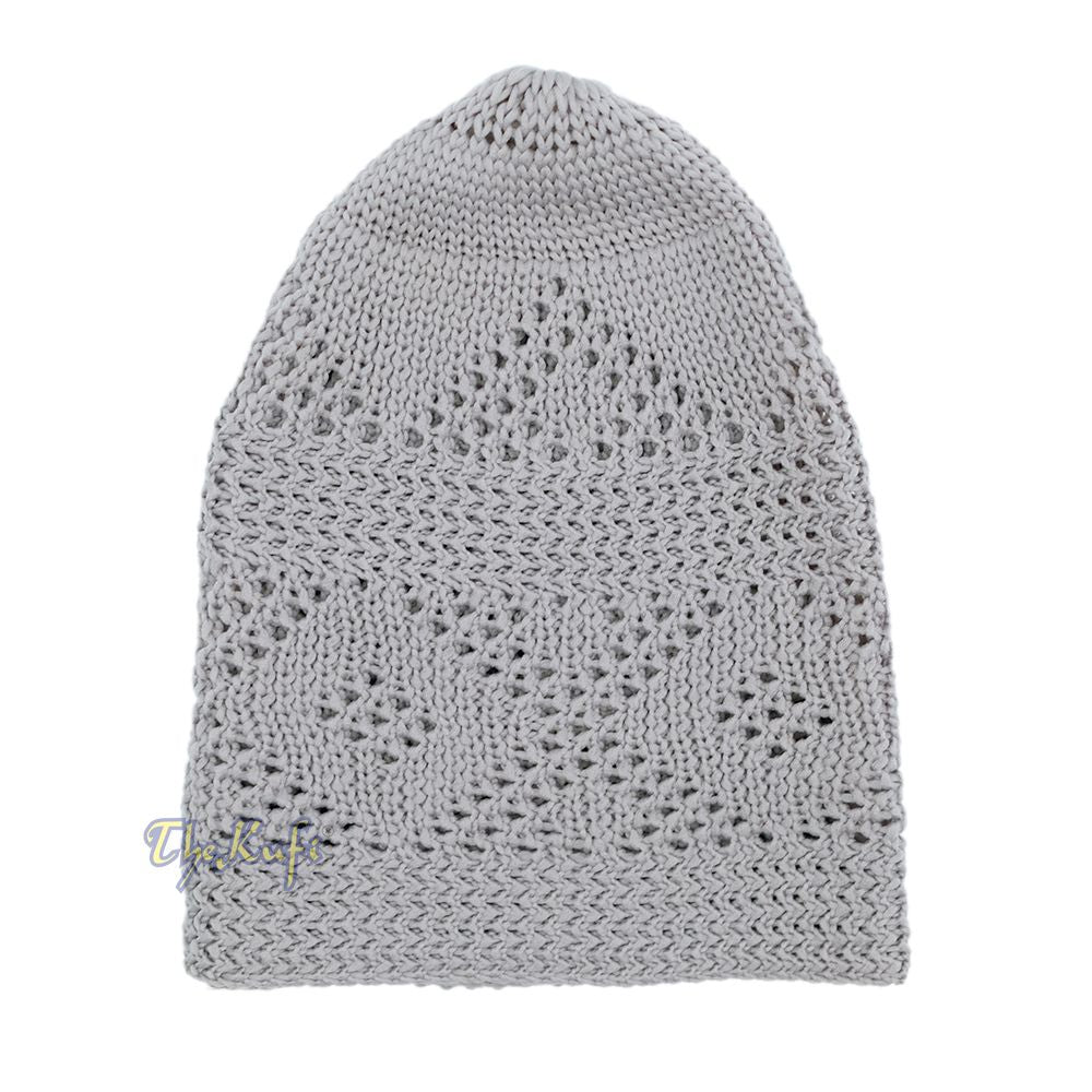 Plain Gray Diamond Open Weave Design Stretchable 100% Nylon Interwoven Kufi Cap
