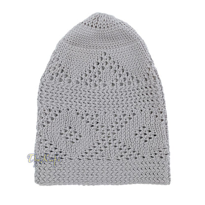 Plain Gray Diamond Open Weave Design Stretchable 100% Nylon Interwoven Kufi Cap