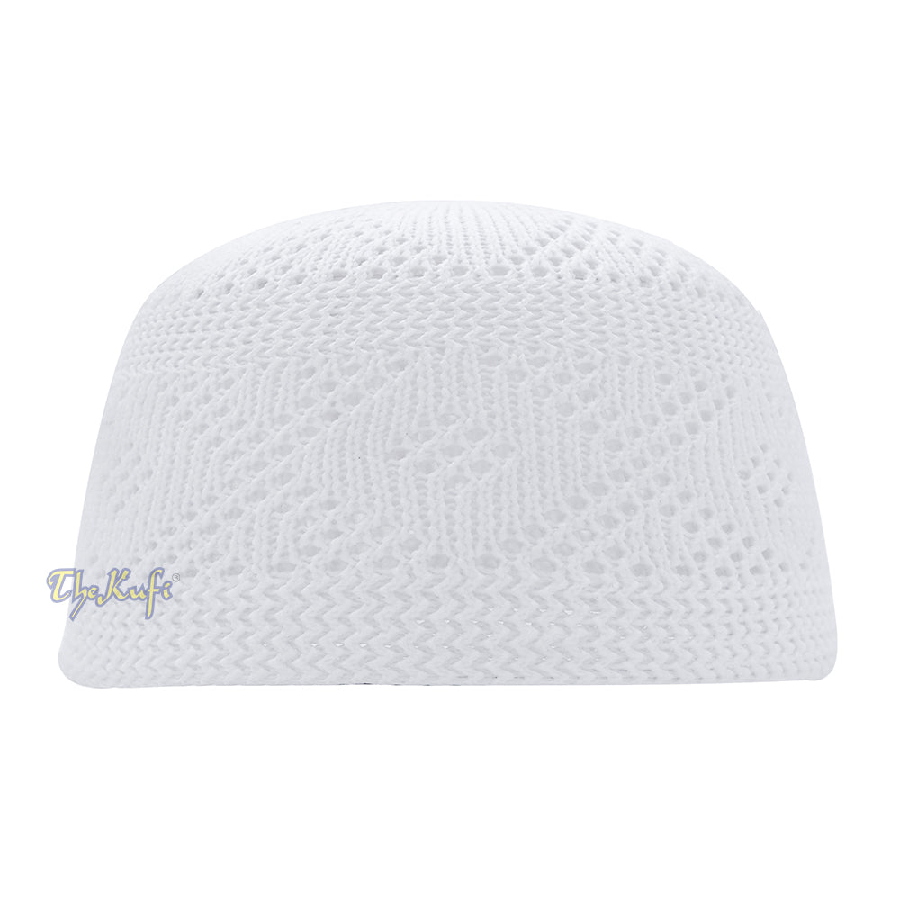 Plain White Diamond Open Weave Design Stretchable 100% Nylon Interwoven Kufi Cap