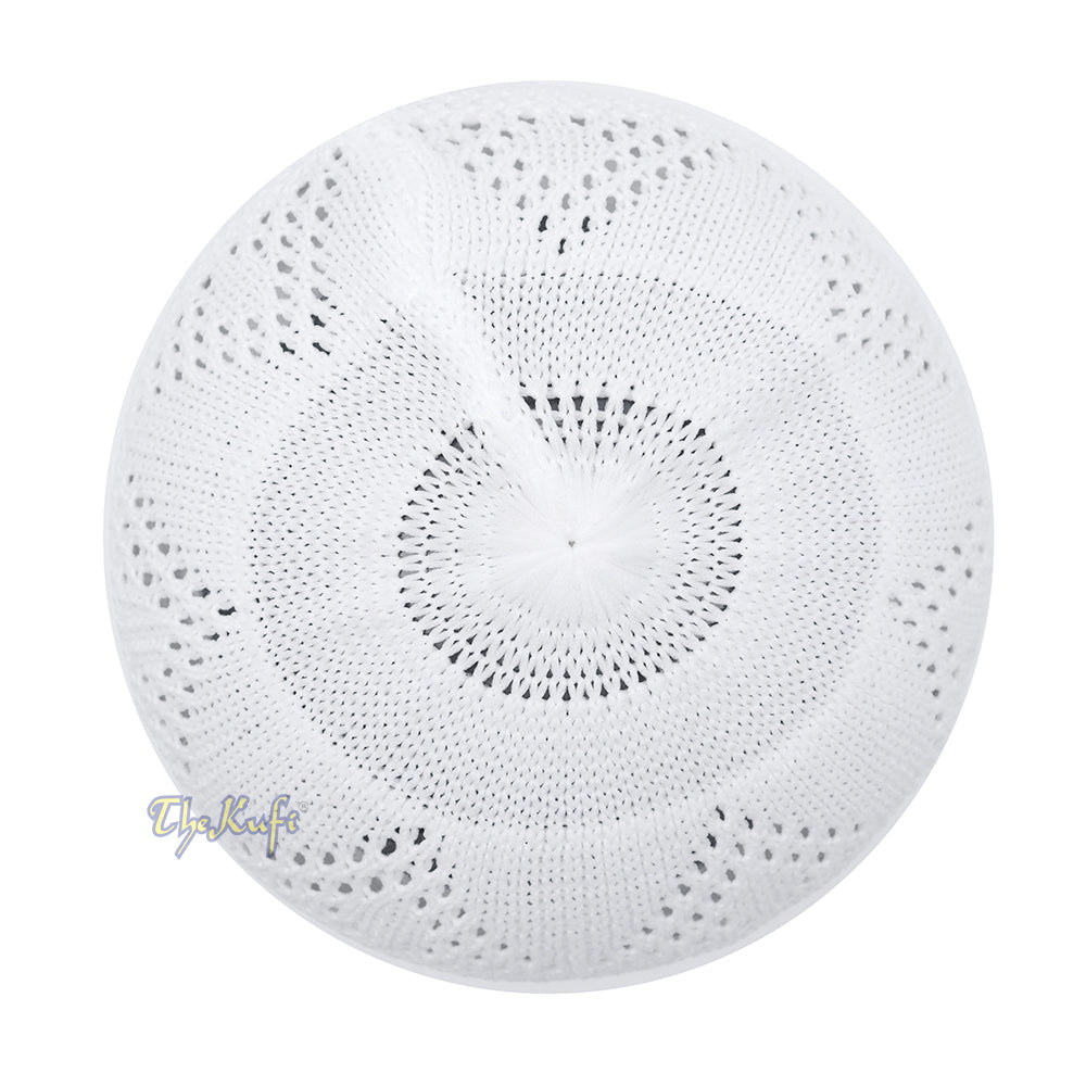 Plain White Diamond Open Weave Design Stretchable 100% Nylon Interwoven Kufi Cap