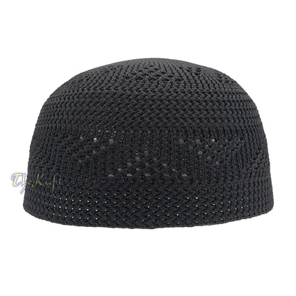 Plain Black Interwoven Triangle Design Nylon Kufi Hat