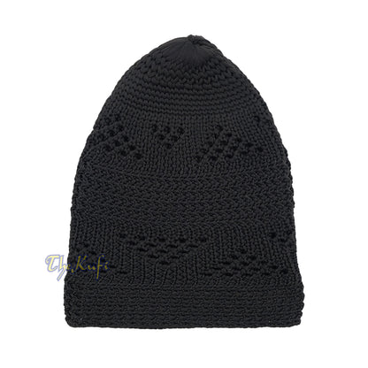 Plain Black Interwoven Triangle Design Nylon Kufi Hat