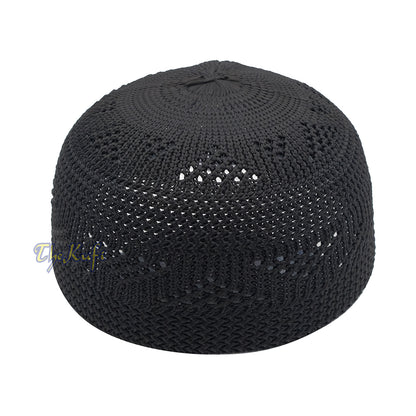 Plain Black Interwoven Triangle Design Nylon Kufi Hat