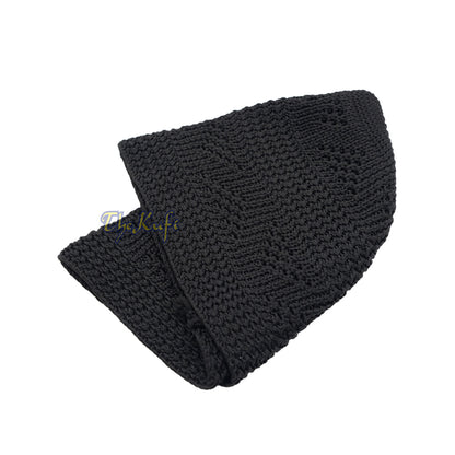 Plain Black Interwoven Triangle Design Nylon Kufi Hat