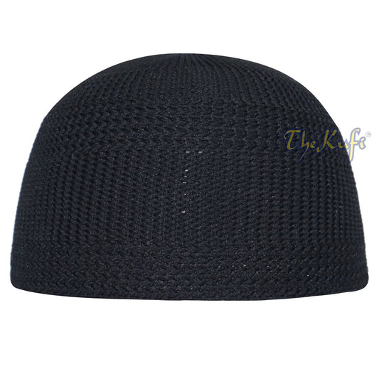 Black Skull Cap 100% Nylon Head Cover Kufi Knitted Hat Vertical Lines Taqiya XSM to 4X