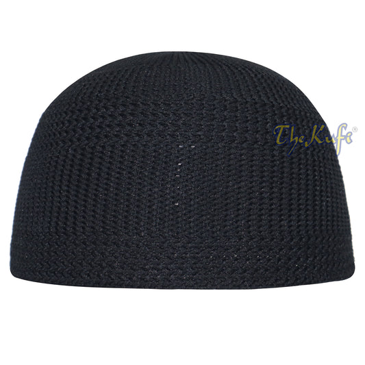 Black Skull Cap 100% Nylon Head Cover Kufi Knitted Vertical Lines Taqiya X-SM to 4x