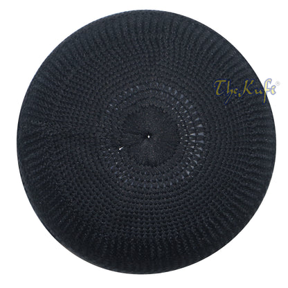 Black Skull Cap 100% Nylon Head Cover Kufi Knitted Vertical Lines Taqiya X-SM to 4x