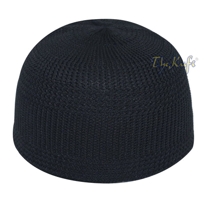 Black Skull Cap 100% Nylon Head Cover Kufi Knitted Vertical Lines Taqiya X-SM to 4x