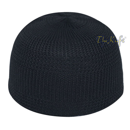 Black Skull Cap 100% Nylon Head Cover Kufi Knitted Vertical Lines Taqiya X-SM to 4x