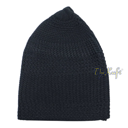 Black Skull Cap 100% Nylon Head Cover Kufi Knitted Vertical Lines Taqiya X-SM to 4x