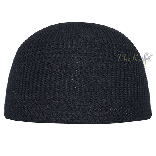 Black Skull Cap 100% Nylon Head Cover Kufi Knitted Vertical Lines Taqiya X-SM to 4x