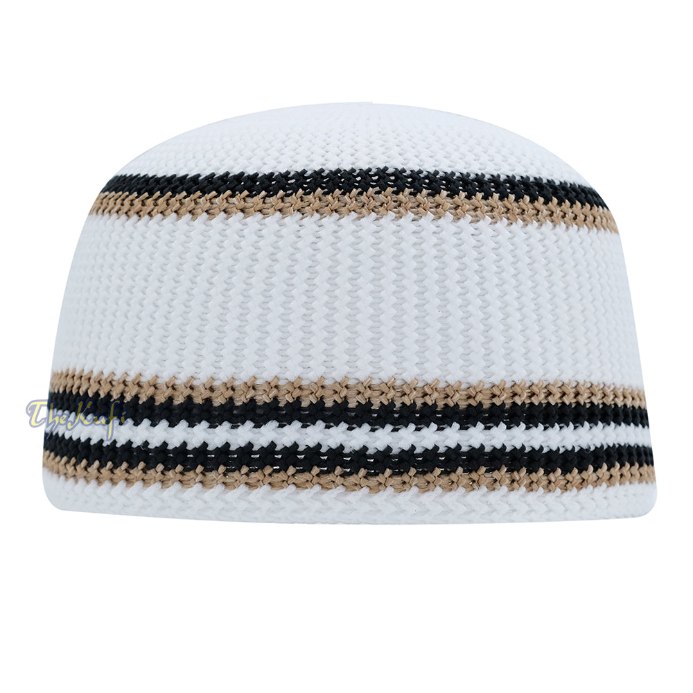 Topi Tengkorak Elastis Nilon Putih Lembut dengan Garis Hitam Coklat