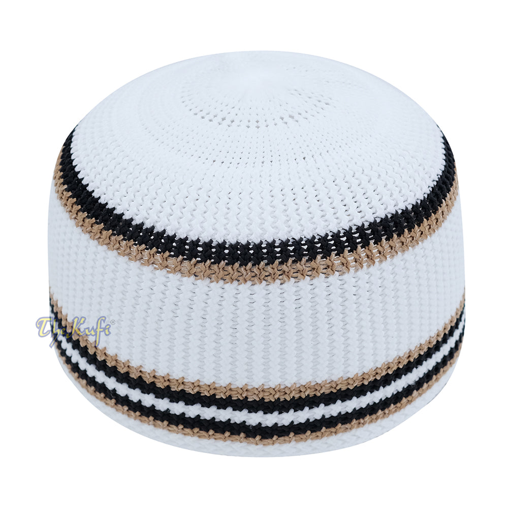 Soft White with Black Brown Lines Nylon Stretchy Skull Cap