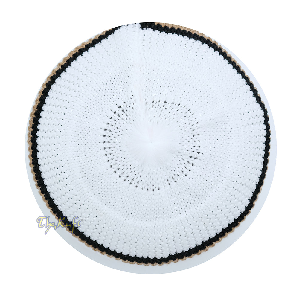 Topi Tengkorak Elastis Nilon Putih Lembut dengan Garis Hitam Coklat