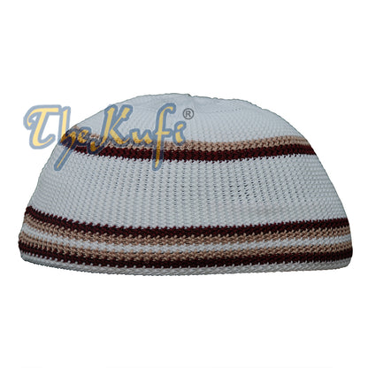 White Nylon Kufi With Maroon & Brown