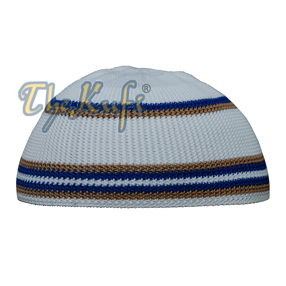 Kufi Nilon Putih dengan Biru &amp; Coklat