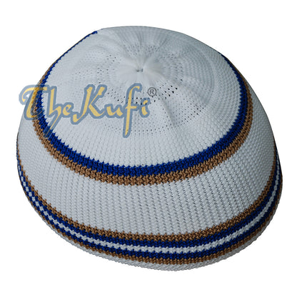 Kufi Nilon Putih dengan Biru &amp; Coklat