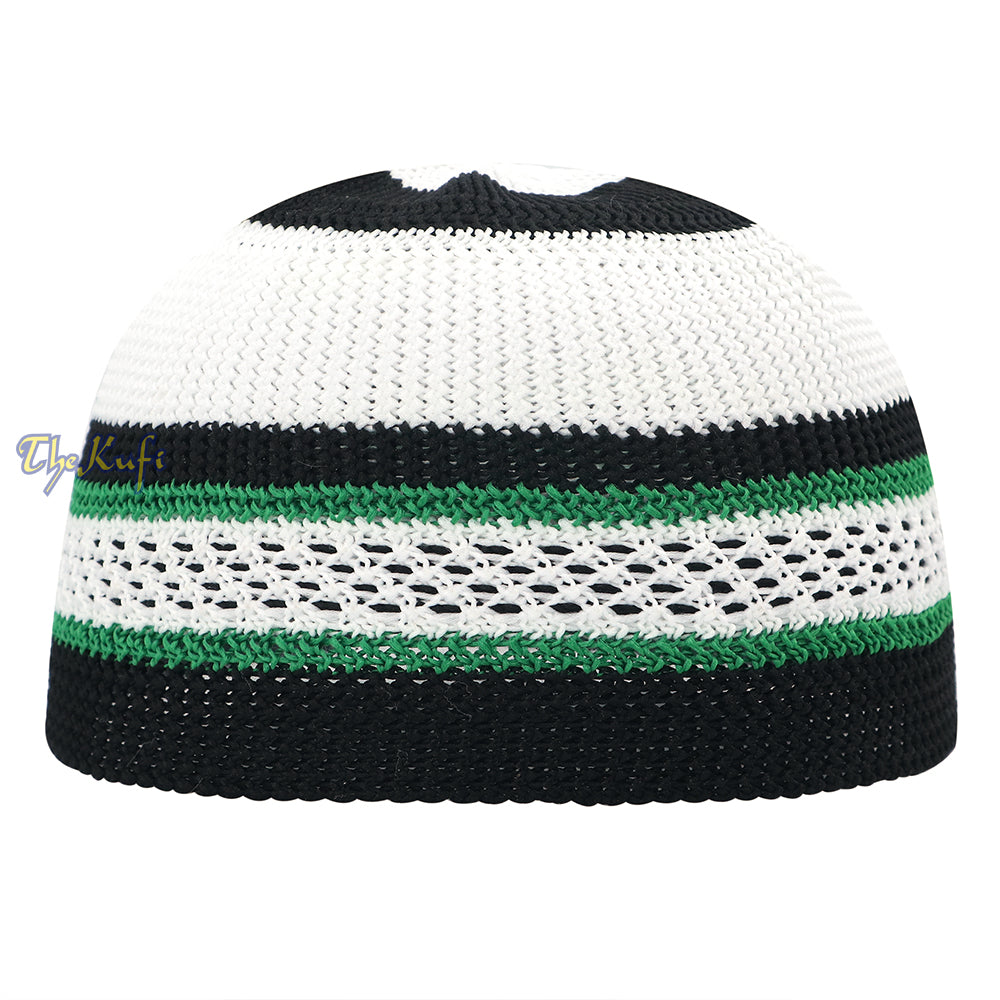 Topi Kufi Melar Nilon Garis-garis Hijau Hitam Putih Topi Muslim Topi Tengkorak