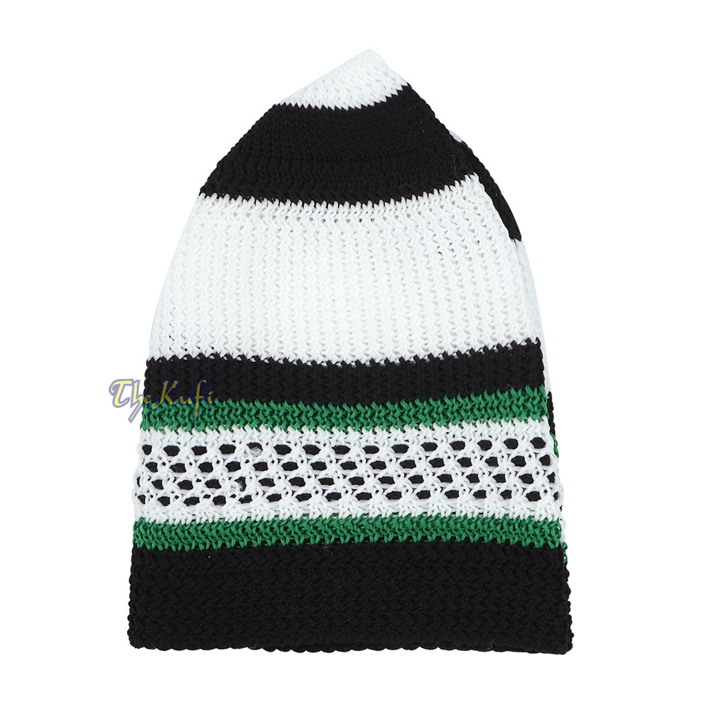Topi Kufi Melar Nilon Garis-garis Hijau Hitam Putih Topi Muslim Topi Tengkorak