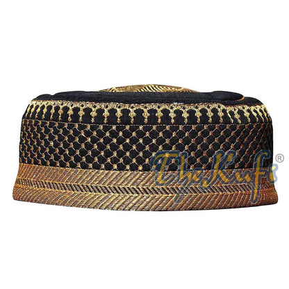 Black Padded Hat with Gold Embroidery
