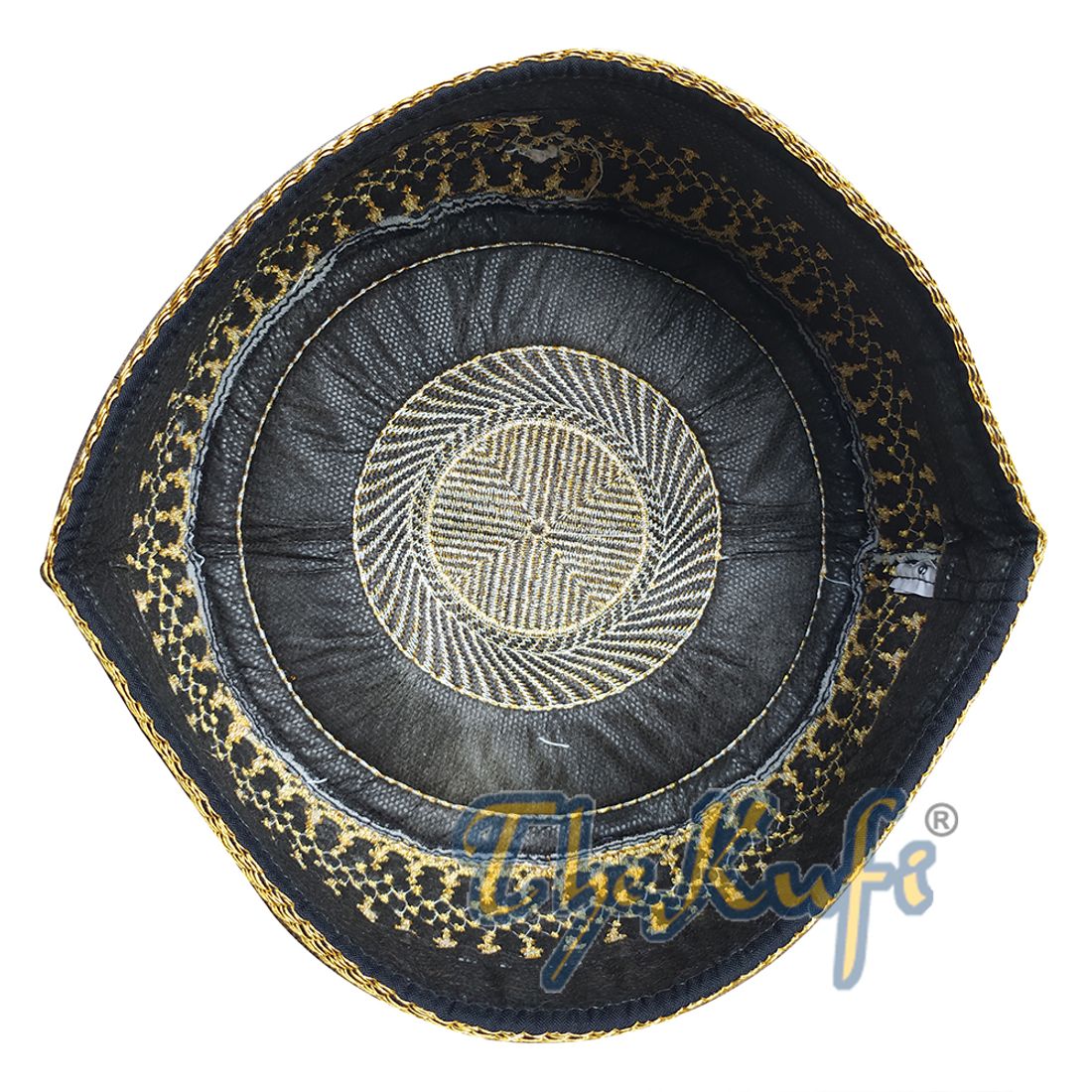 Black Padded Hat with Unique Gold Embroidery