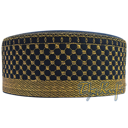 Black Padded Hat with Gold Embroidery