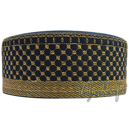 Black Padded Hat with Gold Embroidery