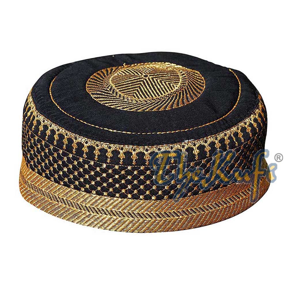 Black Padded Hat with Gold Embroidery