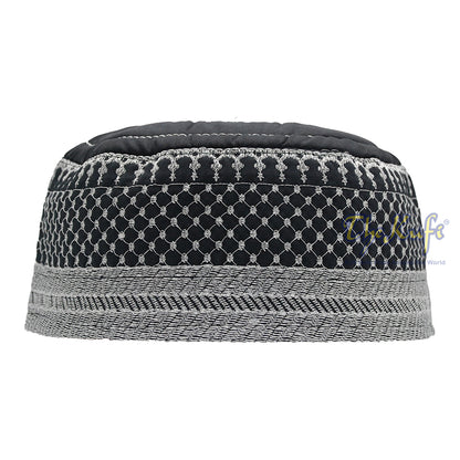 Black Quilted Hat With Unique Silver Embroidery