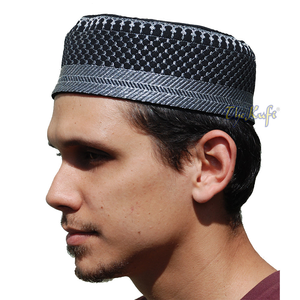 Black Quilted Hat With Unique Silver Embroidery