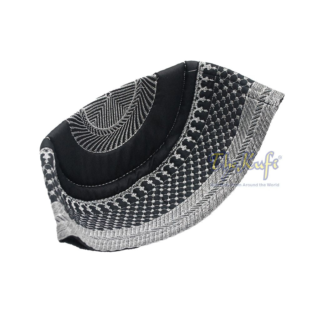 Black Quilted Hat with Silver Embroidery