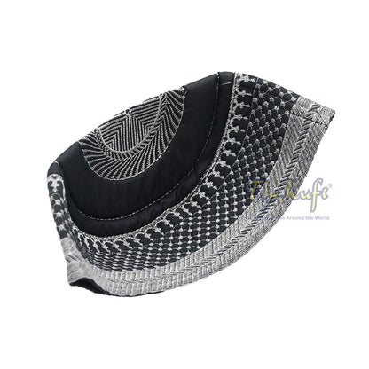 Black Quilted Hat with Silver Embroidery
